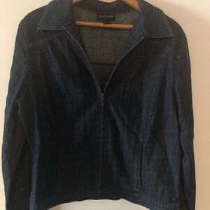 Ann Taylor Sz Large Jean Jacket Zip Front   Pockets Blue Excellent Condition